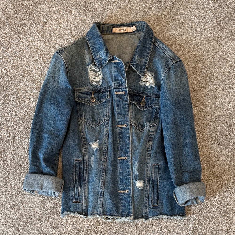 JustFab Kids Blue Denim Jacket with Distressed Accents